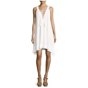 Cirana Laced-Up V-Neck Dress, Off White